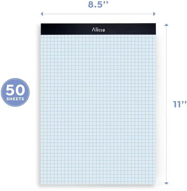 Alt view image 3 of 6 - Graph Paper Pad, Pack of 12, White Letter Size - 4x4 Quad Grid Paper, Easy-Tear Perforations, 8.5 x 11 Cardboard Backing - Graph Notepads for School, Office -50 Sheets per Pad