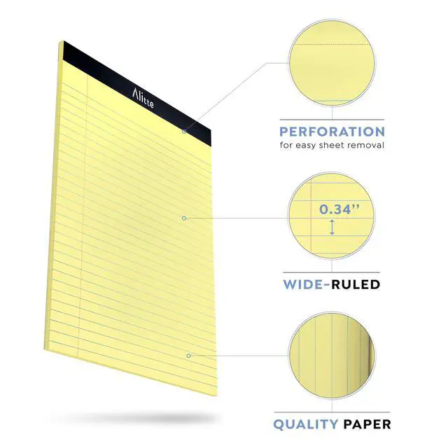 Alt view image 2 of 6 - Yellow Legal Notepads 8.5 x 11, Pack of 12 - Perforated Wide Ruled Writing Pad - Premium Thick Paper, No Ink Bleeding - Blank Legal Pads For Home, Office, School, Business - 50 Sheets Per