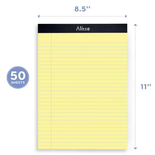 Alt view image 3 of 6 - Yellow Legal Notepads 8.5 x 11, Pack of 12 - Perforated Wide Ruled Writing Pad - Premium Thick Paper, No Ink Bleeding - Blank Legal Pads For Home, Office, School, Business - 50 Sheets Per