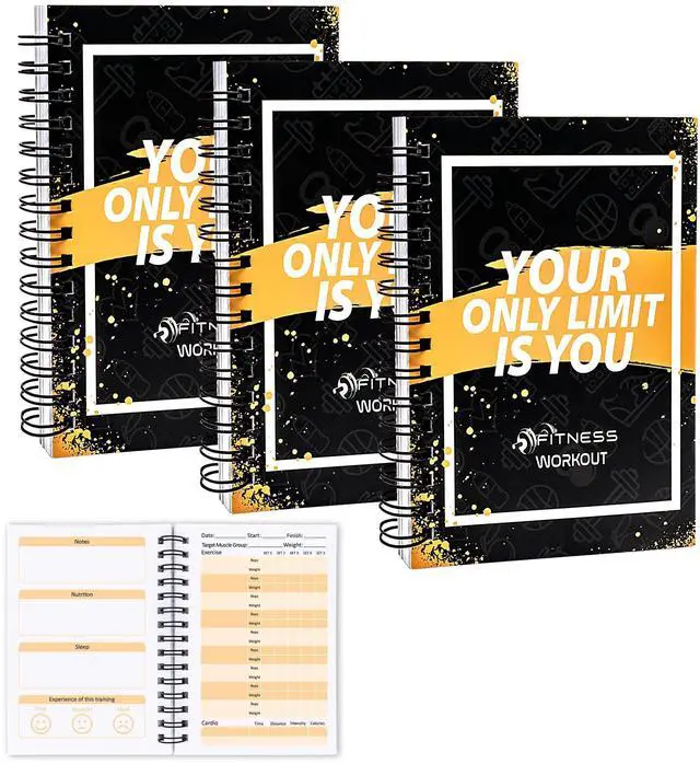 Main image of 3 PCS Fitness Tracker Journal Portable Workout Notebook 90-Day Exercise Planner for Record Your Daily Progress 5.5 x 3.93 inch