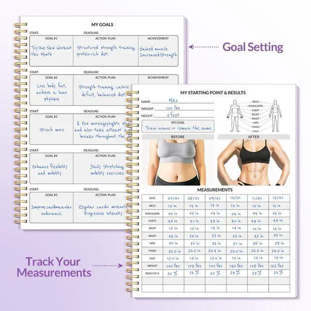 Alt view image 3 of 7 - Fitness Journal Workout Planner for Women & Men, A4 (8.5" x 11") Workout Journal Log Book Planner Gift for Track Gym Essentials, Home Workouts, Track Progress, Achieve Wellness Goals, Purple