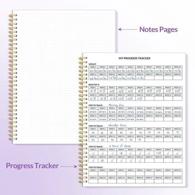 Alt view image 5 of 7 - Fitness Journal Workout Planner for Women & Men, A4 (8.5" x 11") Workout Journal Log Book Planner Gift for Track Gym Essentials, Home Workouts, Track Progress, Achieve Wellness Goals, Purple