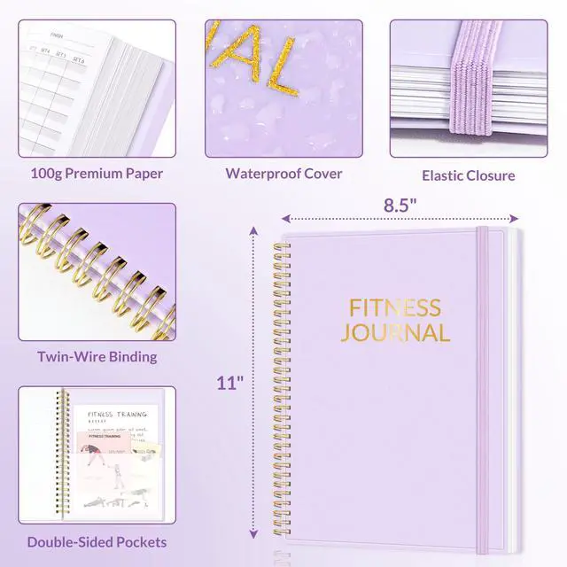 Alt view image 6 of 7 - Fitness Journal Workout Planner for Women & Men, A4 (8.5" x 11") Workout Journal Log Book Planner Gift for Track Gym Essentials, Home Workouts, Track Progress, Achieve Wellness Goals, Purple