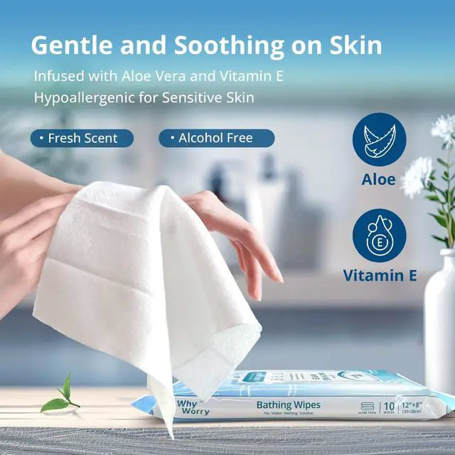 Alt view image 4 of 7 - Bathing Wipes for Adults Rinse Free, 8"x12" Fresh Scent, 100 Count