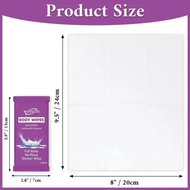 Alt view image 2 of 7 - 600 Pack Body Wipes Individually Wrapped(8" x 9.5"),Shower Wipe for Adults Bathing No Rinse,Personal Cleansing Wipes for Travel Gym,Bulk Deodorant for Homeless