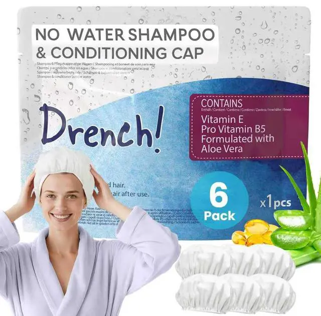 Main image of Shampoo Caps No Rinse - Waterless Shampoo Cap and Conditioner - Dry Hair Wash Caps for Elderly or Bedridden - Contains Aloe Vera, Vitamin E and Provitamin B5-6 Counts