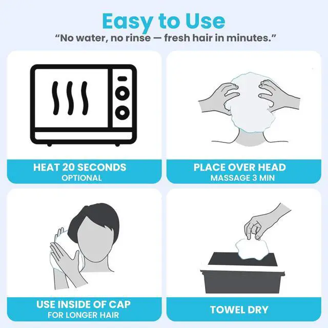 Alt view image 4 of 7 - Shampoo Caps No Rinse - Waterless Shampoo Cap and Conditioner - Dry Hair Wash Caps for Elderly or Bedridden - Contains Aloe Vera, Vitamin E and Provitamin B5-6 Counts