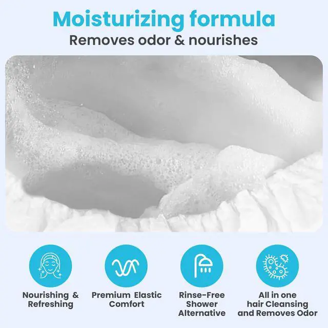 Alt view image 5 of 7 - Shampoo Caps No Rinse - Waterless Shampoo Cap and Conditioner - Dry Hair Wash Caps for Elderly or Bedridden - Contains Aloe Vera, Vitamin E and Provitamin B5-6 Counts