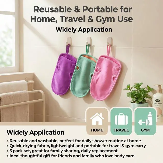 Alt view image 6 of 7 - 3PCS Bathing Mittens Shower Soft Skin Care Face Body Wash Massage Spa Mitt for Adult and Kids(Color Random)