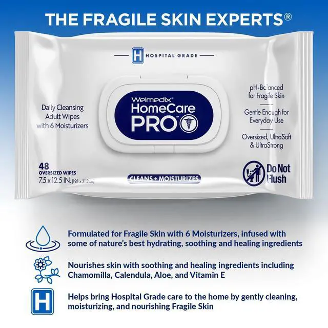 Alt view image 3 of 7 - Adult Bathing Wipes - Oversized No Rinse Bath Wipes with Moisturizers, Hospital Grade Daily Cleansing Disposable Washcloths for Fragile Skin, XL 7.5 x 12.5 - 48 Count, 2 Pack