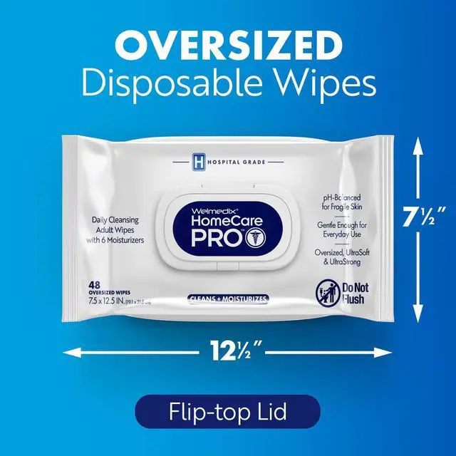 Alt view image 4 of 7 - Adult Bathing Wipes - Oversized No Rinse Bath Wipes with Moisturizers, Hospital Grade Daily Cleansing Disposable Washcloths for Fragile Skin, XL 7.5 x 12.5 - 48 Count, 2 Pack