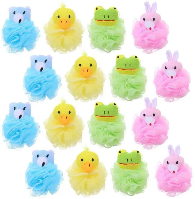 Main image of 16 Pieces Bath Loofahs Bulk Animal Cartoon Bath Sponge Cute Pouf Mesh Body Loofah Colorful Exfoliating Scrubber Balls Shower Mesh for Adults