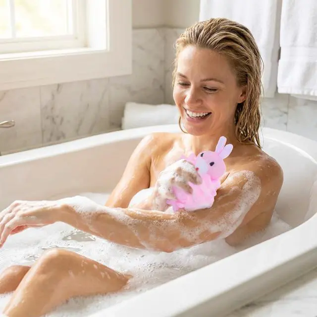 Alt view image 6 of 7 - 16 Pieces Bath Loofahs Bulk Animal Cartoon Bath Sponge Cute Pouf Mesh Body Loofah Colorful Exfoliating Scrubber Balls Shower Mesh for Adults