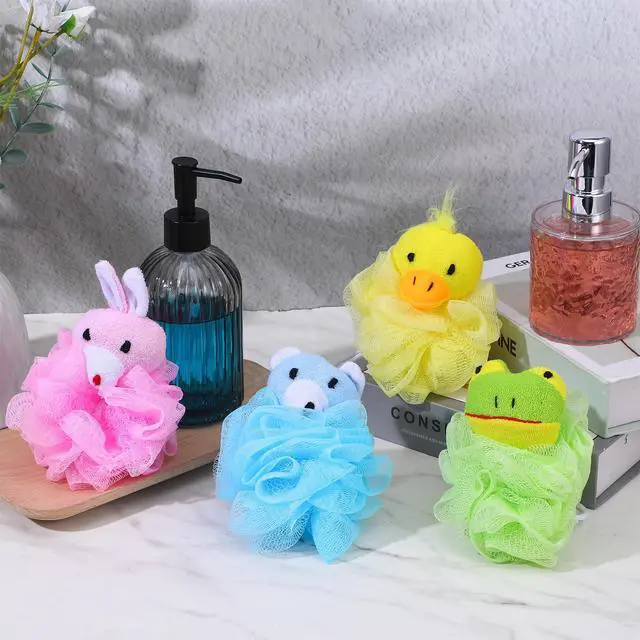 Alt view image 7 of 7 - 16 Pieces Bath Loofahs Bulk Animal Cartoon Bath Sponge Cute Pouf Mesh Body Loofah Colorful Exfoliating Scrubber Balls Shower Mesh for Adults