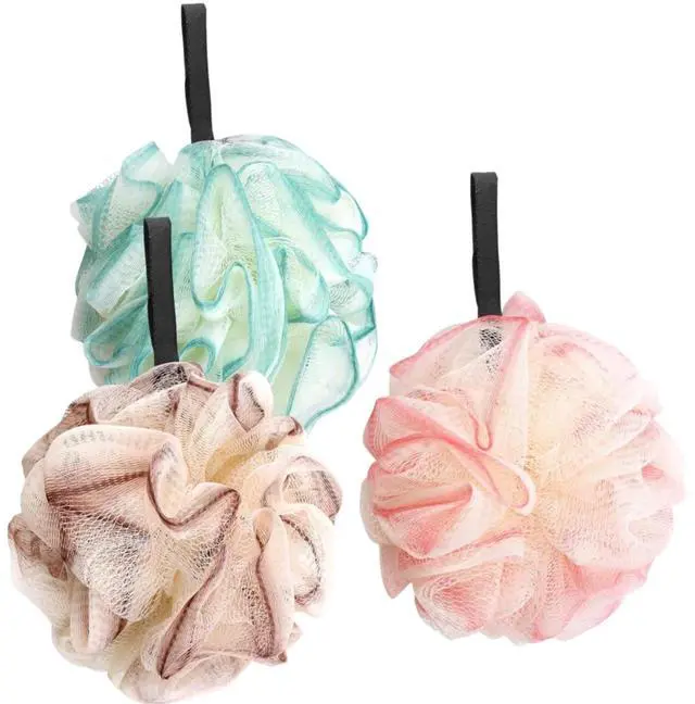 Main image of 3 Pack Loofah Sponge Loofahs - 3 Colors Bath Sponges Mesh Balls for Body Scrubber - Exfoliator Shower Wash Back Scrubber Bathroom Men Women - Scrubbers Cleaning Bathing Accessories