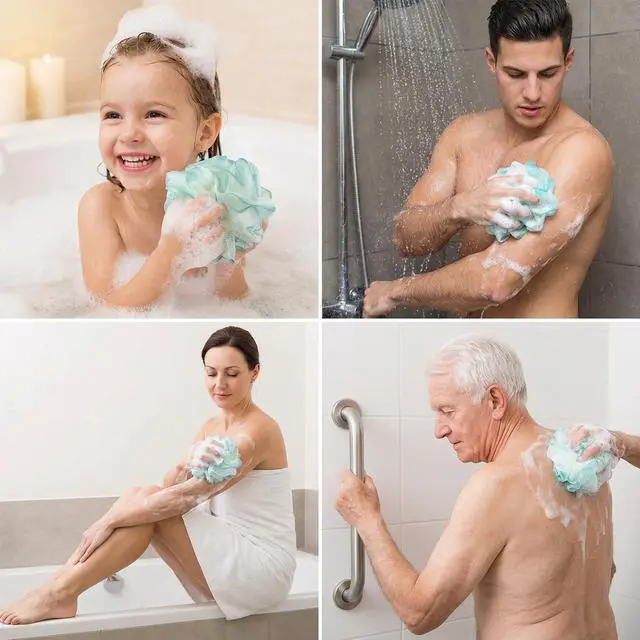 Alt view image 5 of 7 - 3 Pack Loofah Sponge Loofahs - 3 Colors Bath Sponges Mesh Balls for Body Scrubber - Exfoliator Shower Wash Back Scrubber Bathroom Men Women - Scrubbers Cleaning Bathing Accessories
