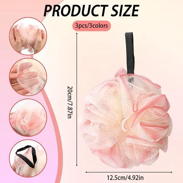 Alt view image 7 of 7 - 3 Pack Loofah Sponge Loofahs - 3 Colors Bath Sponges Mesh Balls for Body Scrubber - Exfoliator Shower Wash Back Scrubber Bathroom Men Women - Scrubbers Cleaning Bathing Accessories