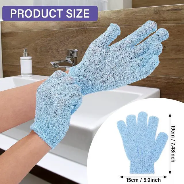 Alt view image 2 of 7 - 3 Pair Bath Gloves for Shower Natural Loofah Exfoliating Wash Gloves for Body and Face, Dead Skin Remover, Double Sided Microfibre Shower Body Gloves for Adults and Kids