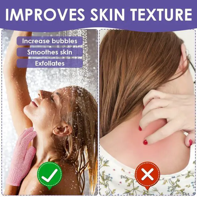 Alt view image 6 of 7 - 3 Pair Bath Gloves for Shower Natural Loofah Exfoliating Wash Gloves for Body and Face, Dead Skin Remover, Double Sided Microfibre Shower Body Gloves for Adults and Kids