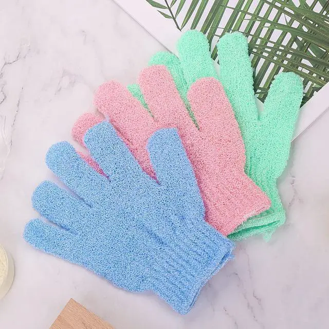 Alt view image 7 of 7 - 3 Pair Bath Gloves for Shower Natural Loofah Exfoliating Wash Gloves for Body and Face, Dead Skin Remover, Double Sided Microfibre Shower Body Gloves for Adults and Kids