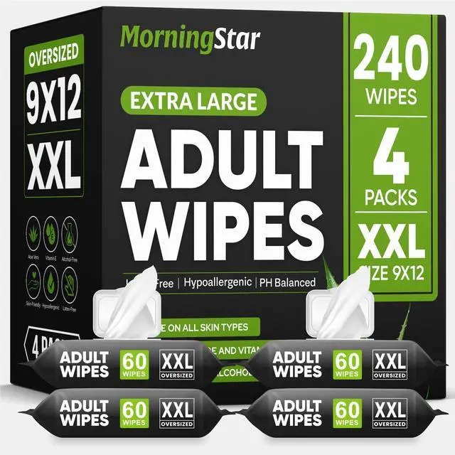 Main image of Adult Wipes for Elderly - 240 Wipes 4 Packs Thick Extra Large Disposable Washcloths for Adult Bathing & Shower Alternative No-Rinse - Lightly Scented XXL
