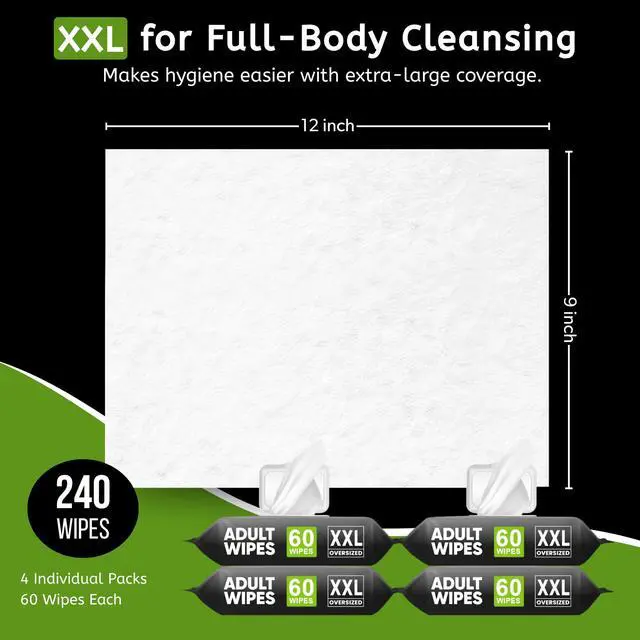 Alt view image 6 of 7 - Adult Wipes for Elderly - 240 Wipes 4 Packs Thick Extra Large Disposable Washcloths for Adult Bathing & Shower Alternative No-Rinse - Lightly Scented XXL