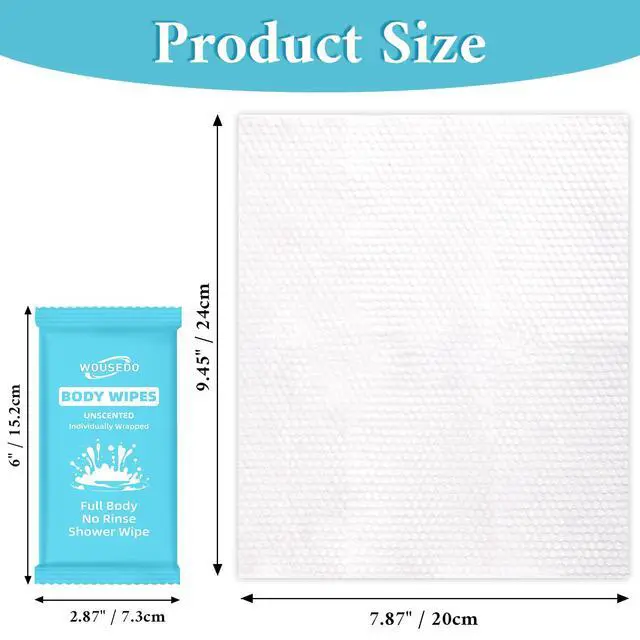 Alt view image 2 of 7 - 300 Pcs Ultra Thick Soft Large Body Wipes Individually Wrapped(7.87" x 9.45"),Shower Wipes for Adults Bathing No Rinse,Personal Cleansing Wipes for Travel Gym,Bulk Deodorant for Homeless(Blue)