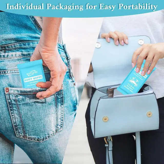 Alt view image 4 of 7 - 300 Pcs Ultra Thick Soft Large Body Wipes Individually Wrapped(7.87" x 9.45"),Shower Wipes for Adults Bathing No Rinse,Personal Cleansing Wipes for Travel Gym,Bulk Deodorant for Homeless(Blue)