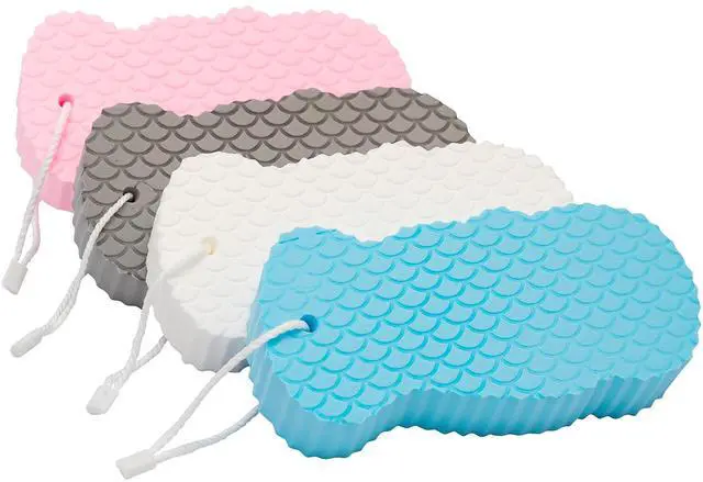 Main image of Exfoliating Sponges (4 pcs) - Super Soft Exfoliating Bath Shower Sponge - Removes Dead Skin and Impurities from Body - Great for Adults and Children - Pink & Blue & White & Gray