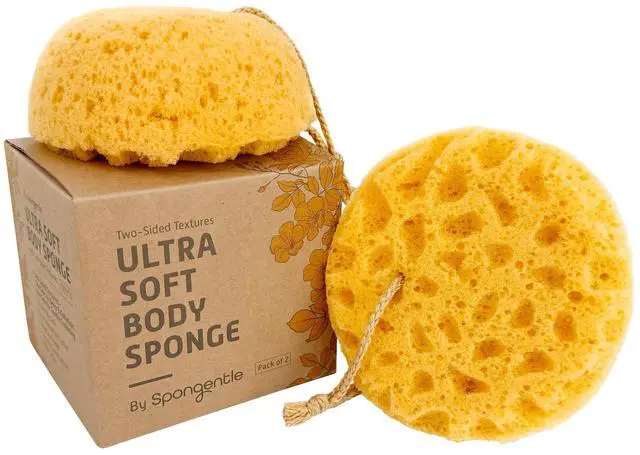 Main image of Spongentle Loofah Sponge for Shower and Bathing, Bath Sponge with Dual Texture, Shower Pouf for Gentle and Deep Exfoliation, Large Size Body Scrubber for Men & Women, PU Foam, 37% More Lather, 2 Pack