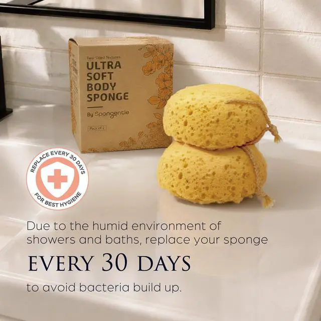 Alt view image 6 of 7 - Spongentle Loofah Sponge for Shower and Bathing, Bath Sponge with Dual Texture, Shower Pouf for Gentle and Deep Exfoliation, Large Size Body Scrubber for Men & Women, PU Foam, 37% More Lather, 2 Pack