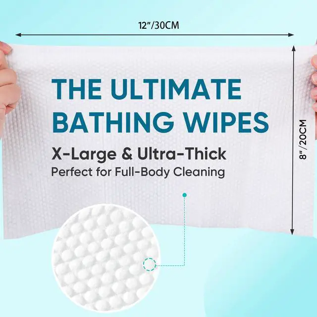 Alt view image 2 of 7 - No Rinse Bathing Wipes for Adults 100 Count, Extra Thick 8x12 Inch