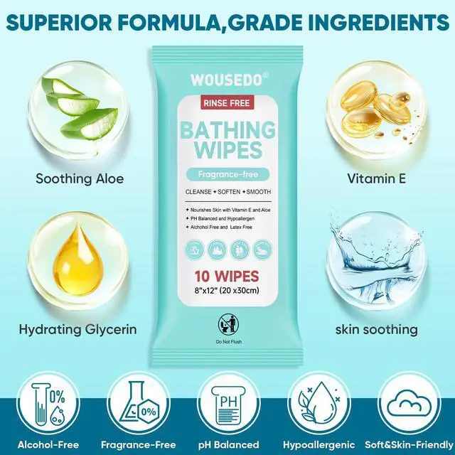 Alt view image 3 of 7 - No Rinse Bathing Wipes for Adults 100 Count, Extra Thick 8x12 Inch