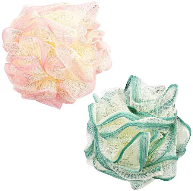 Main image of 2 Pack Loofah Sponge Shower Loofahs - 2 Colors Bath Sponges Mesh Balls for Body Scrubber - Exfoliator Wash Back Scrubber Bathroom Men Women - Scrubbers Cleaning Bathing Accessories
