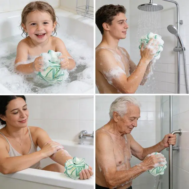 Alt view image 6 of 6 - 2 Pack Loofah Sponge Shower Loofahs - 2 Colors Bath Sponges Mesh Balls for Body Scrubber - Exfoliator Wash Back Scrubber Bathroom Men Women - Scrubbers Cleaning Bathing Accessories
