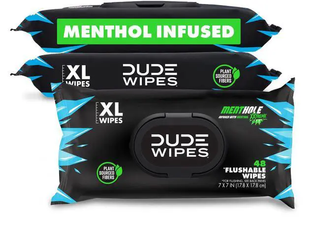 Main image of MentHOLE XXtreme Flushable Wipes - Menthol Infused Extra-Large Adult Wet Wipes - 3 Pack (144 Count) - Infused with Menthol for a Cooling Sensation - Septic and Sewer Safe
