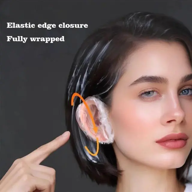 Alt view image 2 of 7 - 400 Pack Disposable Waterproof Ear Covers, Little Shower Caps Hair Dye Ear Protectors for Shower, Swimming & Hair Dye - Elastic Clear Plastic Small Caps for Salon, Bathing, Travel, Adults & Daily Use