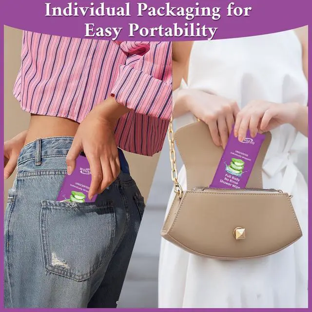 Alt view image 5 of 7 - 300 Pack Body Wipes Individually Wrapped(8" x 9.5"),Shower Wipes for Adults Bathing No Rinse,Personal Cleansing Wipes for Travel Gym,Bulk Deodorant for Homeless