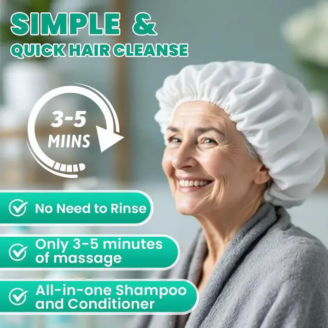 Alt view image 2 of 7 - 3 Pack Shampoo Caps No Rinse Waterless Shampoo Caps Hair Wash Caps Shampoo and Condition Cap for Bedridden Patients, Elderly, Adults
