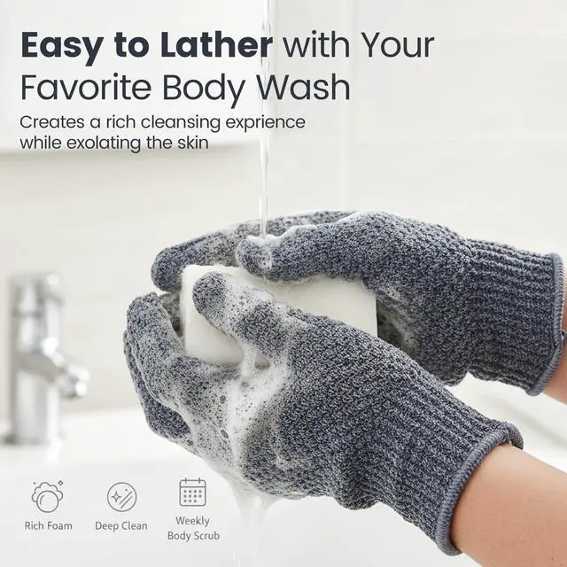 Alt view image 7 of 7 - Heavy Exfoliating Gloves 4Pcs, Exfoliating Mitt, Body Scrubber for Bath Shower Exfoliation, Body Scrub Exfoliator for Dead Skin Remover, Exfoliate Sponge Loofah Washcloth Men Women
