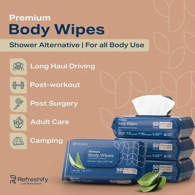 Alt view image 2 of 7 - 200 XL Body Wipes for Adults Bathing No Rinse, XL Shower Wipes and Disposable Washcloths, Wipes for Adults, Adult Wipes for Elderly Care and Recovery, Travel Wipes Included, 8"x 12"