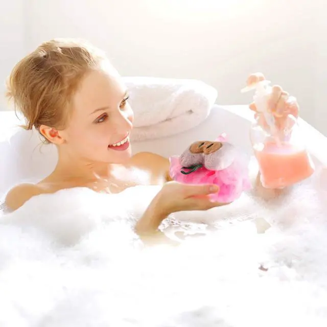 Alt view image 5 of 7 - 6 Pieces Cute Fruit Bath Shower Sponge Loofahs Mesh Pouf Shower Ball Colorful Cartoon Body Scrubber Balls Shower Mesh for Adults