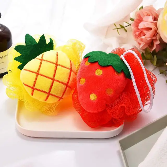 Alt view image 4 of 7 - 6 Pieces Cute Fruit Bath Shower Sponge Loofahs Mesh Pouf Shower Ball Colorful Cartoon Body Scrubber Balls Shower Mesh for Adults