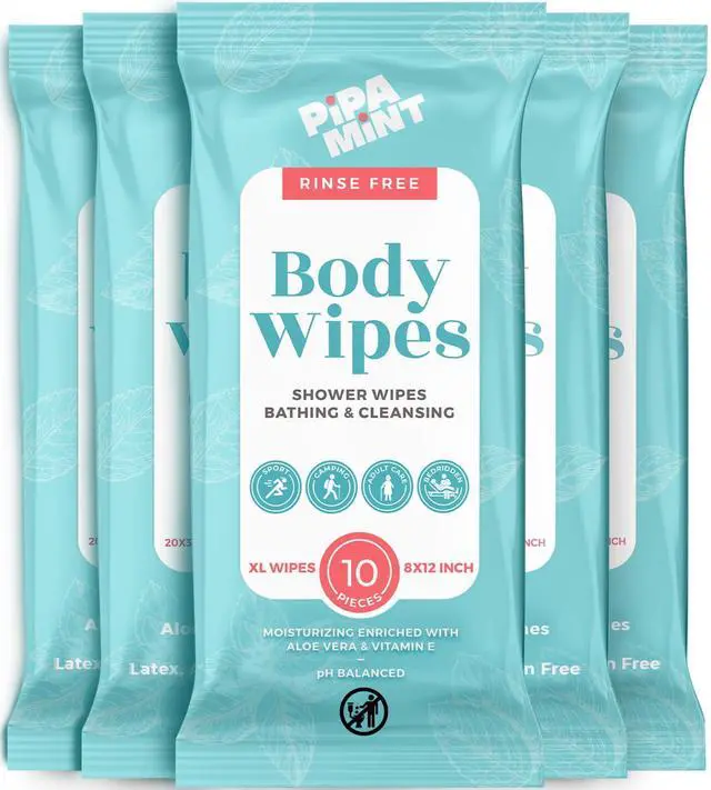 Main image of Body Wipes XL Shower Wipes Body Wipe for Adults Bathing, Traveling, Camping, Gym, Car, Elderly, Bedridden - Disposable Washcloths for Adults No Rinse 1 Box, 5 Pack (50 ct)
