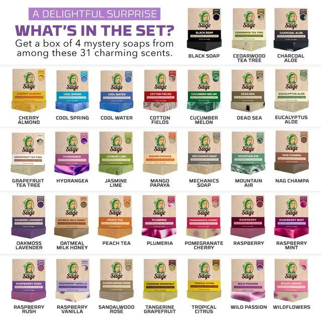 Alt view image 4 of 7 - Bar Soap for Men and Women - Vegan Bath Soap Bars Gift Set - Handmade Cold Process Artisan Soap with Essential Oil, Aromatic All Moisturizing Wash Soaps, Fragrant Secret Scent by Age of Sage (4 Pack)