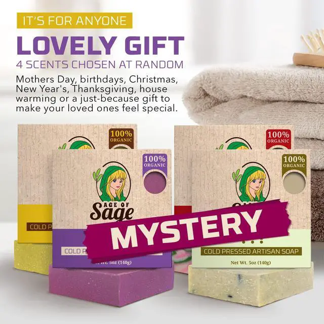 Alt view image 6 of 7 - Bar Soap for Men and Women - Vegan Bath Soap Bars Gift Set - Handmade Cold Process Artisan Soap with Essential Oil, Aromatic All Moisturizing Wash Soaps, Fragrant Secret Scent by Age of Sage (4 Pack)