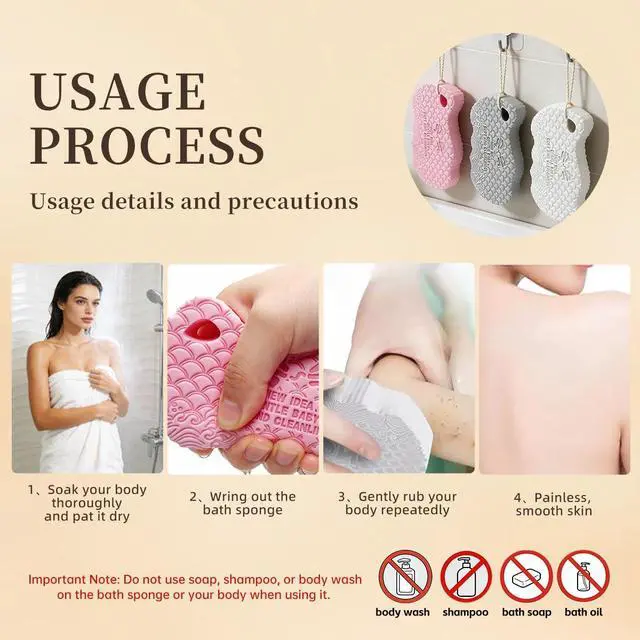 Alt view image 2 of 7 - 2026 Magic Exfoliating Bath Sponge | Upgraded Dead Skin Remover, Soft Body Scrubber, Shower Sponge, Adults & Kids (White)