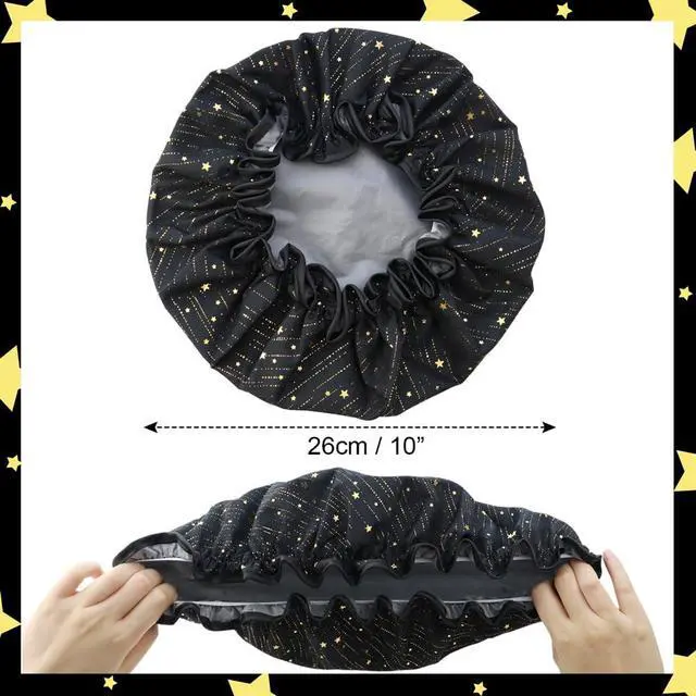 Alt view image 4 of 6 - 4 Pieces Shower Caps for Women, Double layer shower cap, Elastic Reusable Bathing Hair Cap Environmental Protection Hair Bath Caps,PEVA Adult Bathing Cap Bath Hair Cover