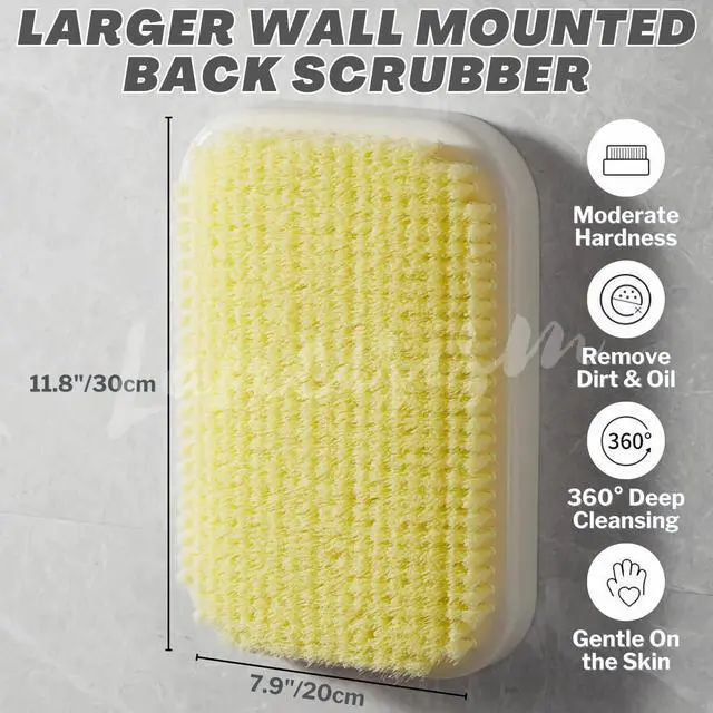 Alt view image 2 of 7 - Wall Mounted Back Scrubber, Large Exfoliating Brush with Self Adhesive Hook for Shower Bathing Scrub Brush Back Brush & Body Scrubber - Shower Accessories 7.9 x 11.9 inches