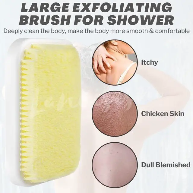 Alt view image 4 of 7 - Wall Mounted Back Scrubber, Large Exfoliating Brush with Self Adhesive Hook for Shower Bathing Scrub Brush Back Brush & Body Scrubber - Shower Accessories 7.9 x 11.9 inches